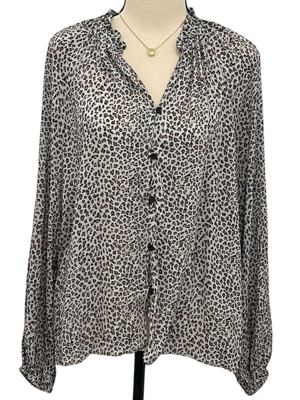 T Tahari | Leopard Print Button Front Blouse Sz M